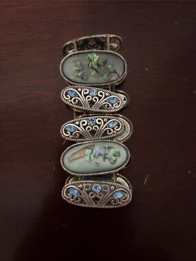 Silver-Tone Blue Abalone Inlay Stretch Bracelet 7 inches